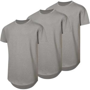 imageJMIERR Mens 3 Pack Cotton Hipster Hip Hop Longline Crewneck TShirtAgreyGreyGrey