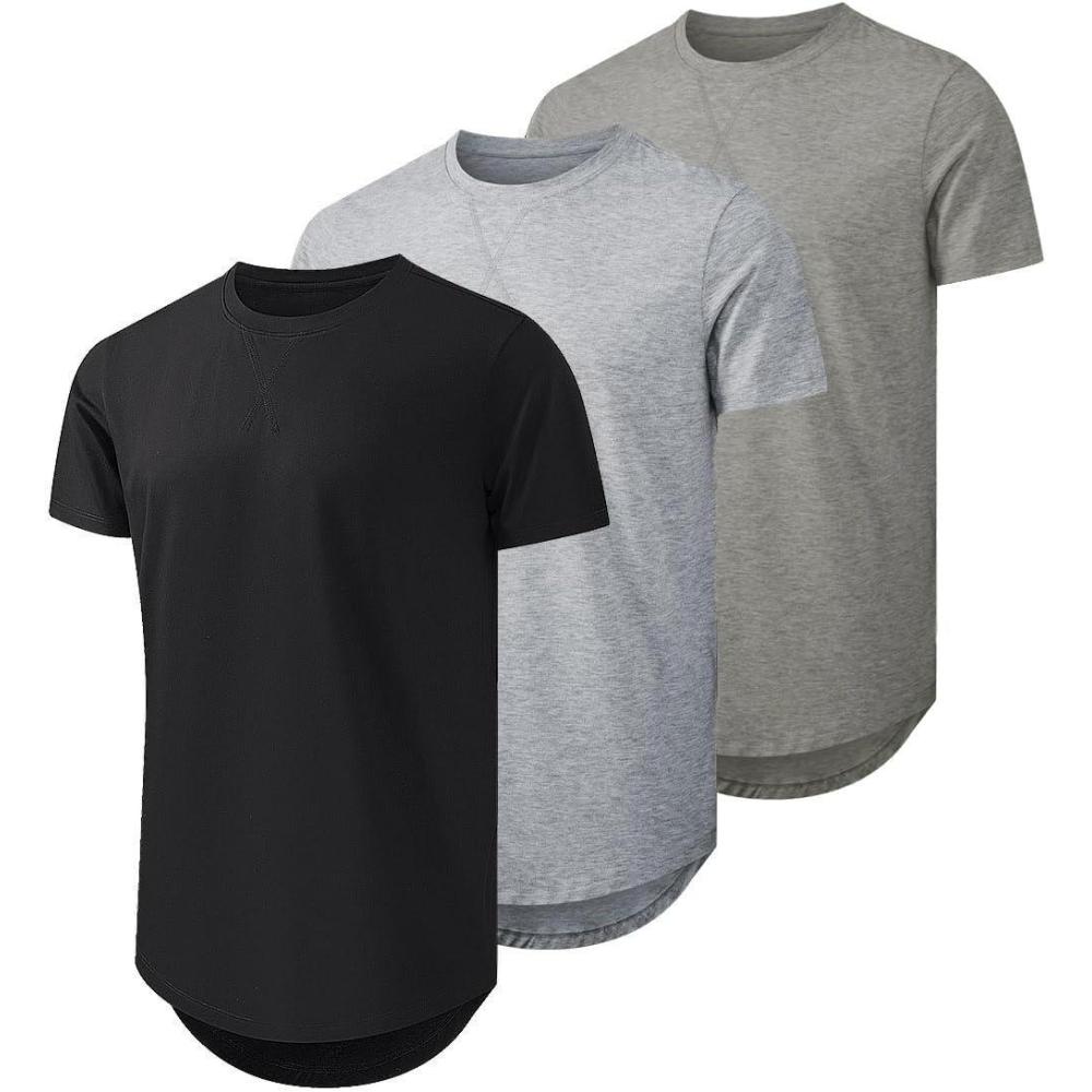 imageJMIERR Mens 3 Pack Cotton Hipster Hip Hop Longline Crewneck TShirt