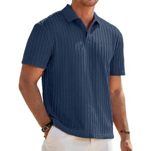 imageJMIERR Mens Casual Polo Shirt Summer Short Sleeve Vacation Button Beach Knit Stretchy Golf ShirtsP Blue 3