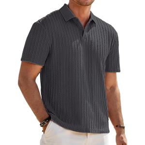 imageJMIERR Mens Casual Polo Shirt Summer Short Sleeve Vacation Button Beach Knit Stretchy Golf ShirtsP Grey