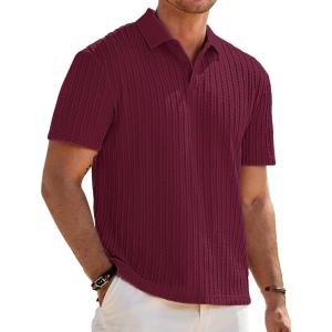 imageJMIERR Mens Casual Polo Shirt Summer Short Sleeve Vacation Button Beach Knit Stretchy Golf ShirtsP Red