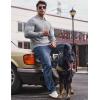 imageJMIERR Mens Casual Buttonless Polo Shirt Long Sleeve V Neck Ribbed Knit Golf ShirtsA Light Grey