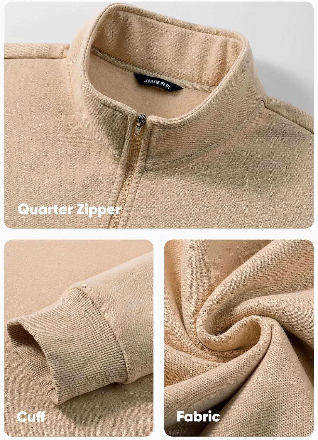 imageJMIERR Mens Quarter Zip Pullover Polo Sweater Mock Neck Long Sleeve Lightweight Fleece SweatshirtsApricot