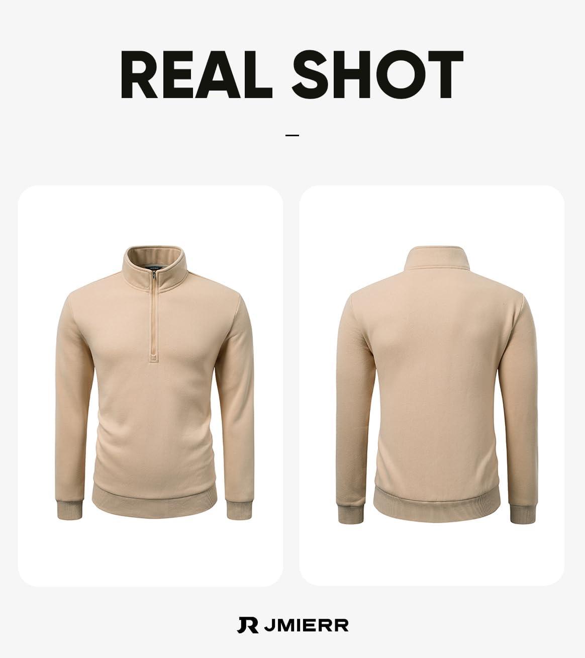 imageJMIERR Mens Quarter Zip Pullover Polo Sweater Mock Neck Long Sleeve Lightweight Fleece SweatshirtsApricot