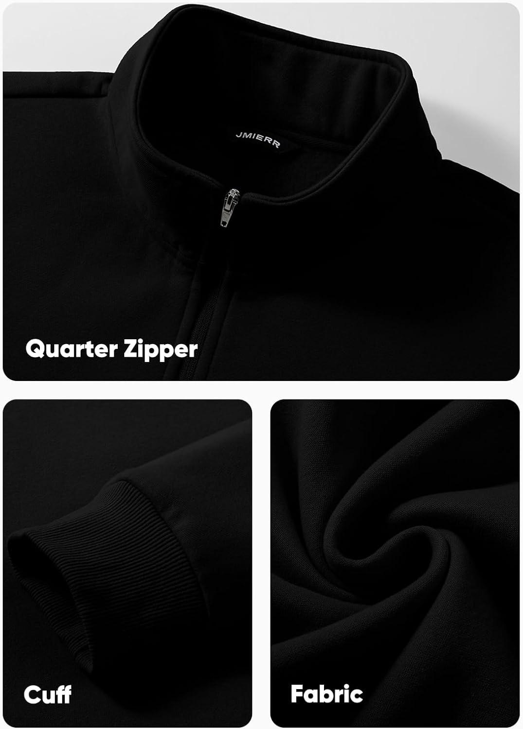 imageJMIERR Mens Quarter Zip Pullover Polo Sweater Mock Neck Long Sleeve Lightweight Fleece SweatshirtsBlack