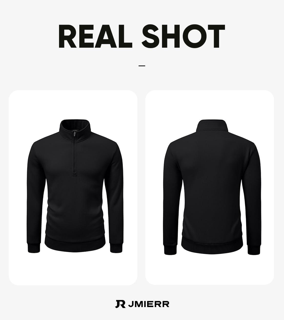 imageJMIERR Mens Quarter Zip Pullover Polo Sweater Mock Neck Long Sleeve Lightweight Fleece SweatshirtsBlack