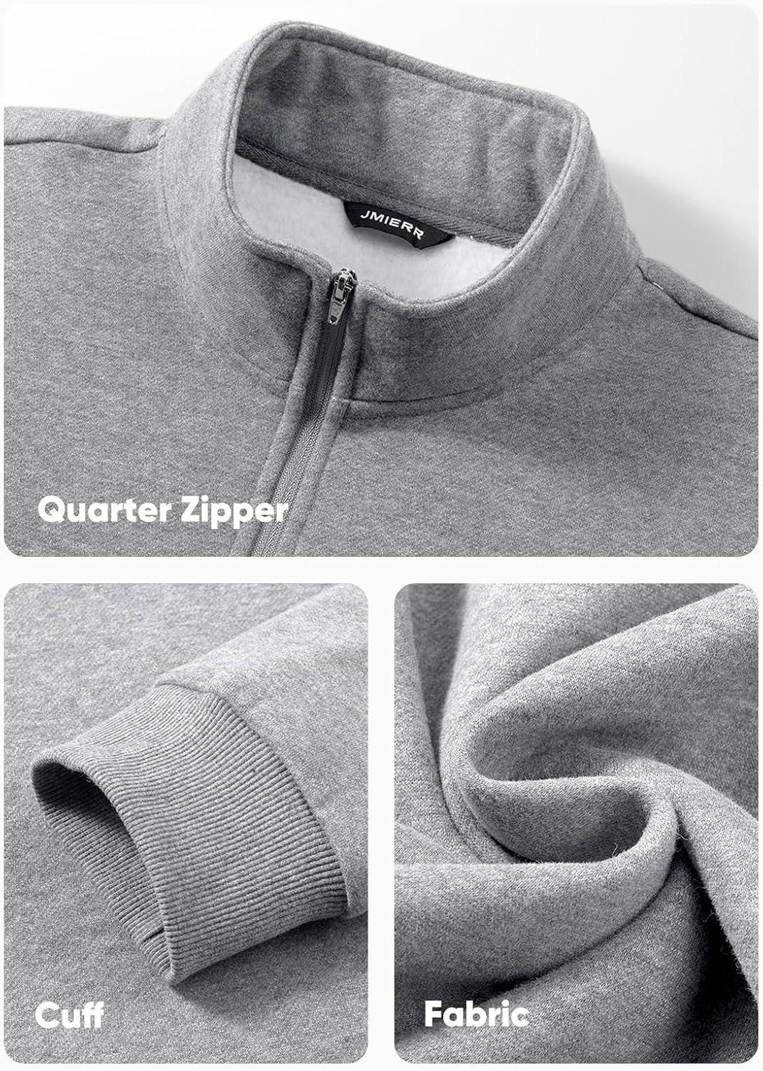 imageJMIERR Mens Quarter Zip Pullover Polo Sweater Mock Neck Long Sleeve Lightweight Fleece SweatshirtsLight Grey