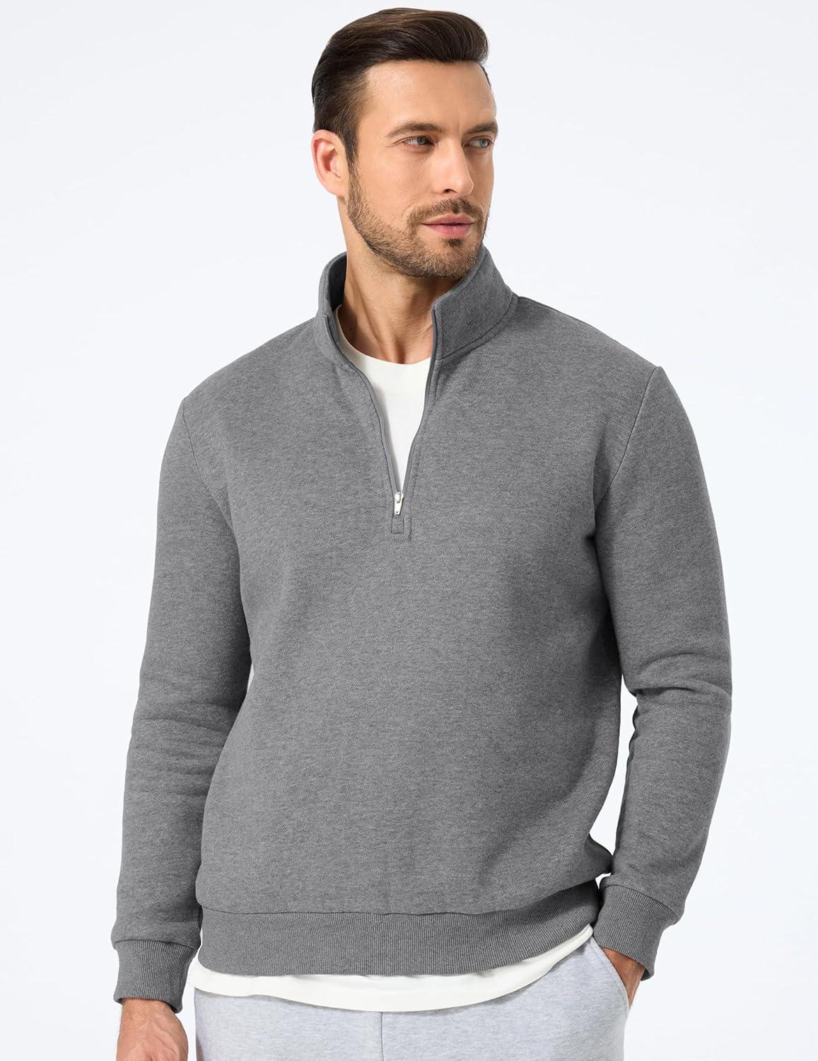 imageJMIERR Mens Quarter Zip Pullover Polo Sweater Mock Neck Long Sleeve Lightweight Fleece SweatshirtsMedium Grey