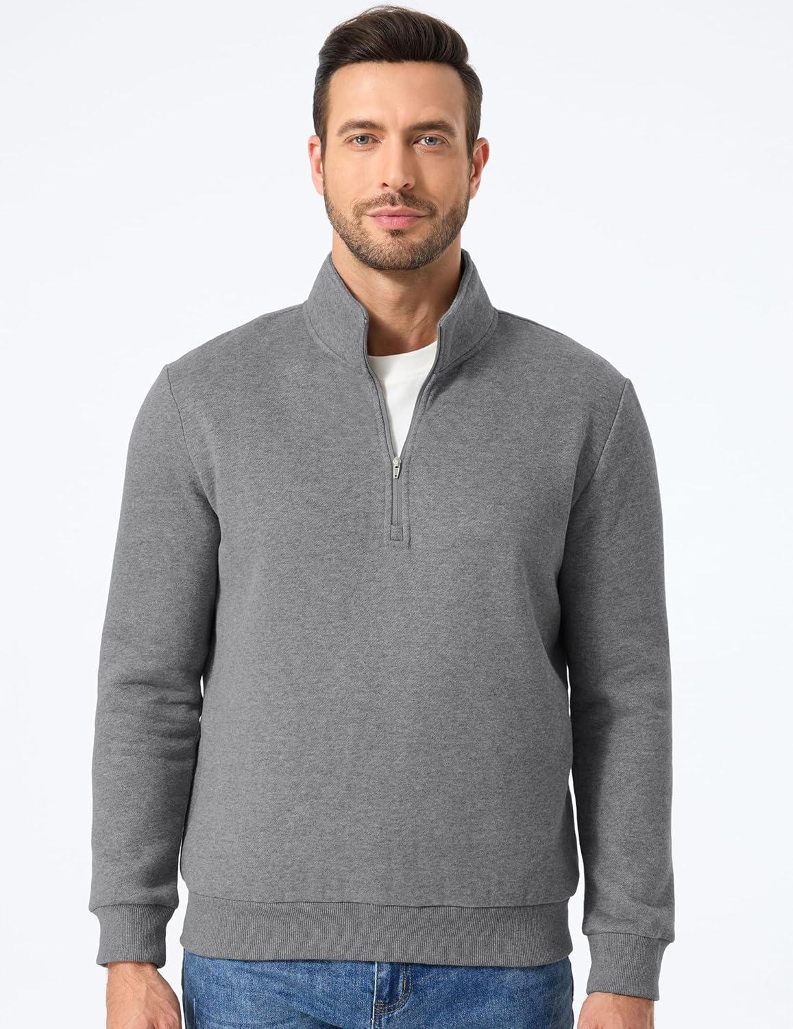 imageJMIERR Mens Quarter Zip Pullover Polo Sweater Mock Neck Long Sleeve Lightweight Fleece SweatshirtsMedium Grey