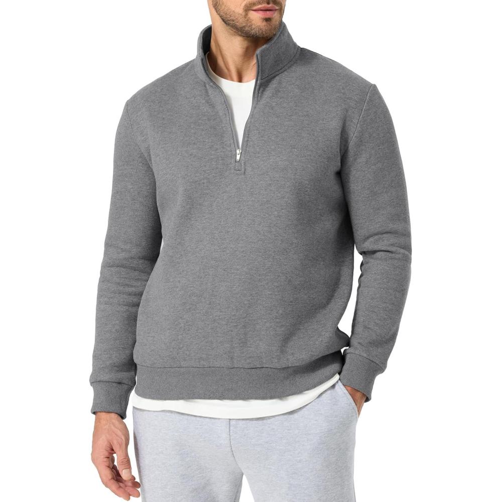 imageJMIERR Mens Quarter Zip Pullover Polo Sweater Mock Neck Long Sleeve Lightweight Fleece SweatshirtsMedium Grey