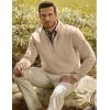 imageJMIERR Mens Quarter Zip Pullover Polo Sweater Mock Neck Long Sleeve Lightweight Fleece SweatshirtsApricot