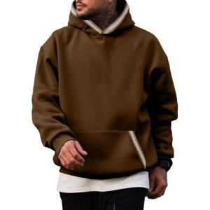 imageJMIERR Mens Hoodies Pullover Casual Cotton Fleece Hooded Sweatshirts Long Sleeve ShirtsBrown