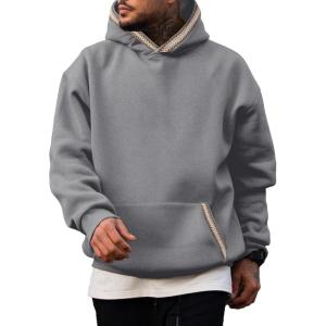 imageJMIERR Mens Hoodies Pullover Casual Cotton Fleece Hooded Sweatshirts Long Sleeve ShirtsGrey