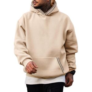 imageJMIERR Mens Hoodies Pullover Casual Cotton Fleece Hooded Sweatshirts Long Sleeve ShirtsKhaki