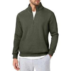 imageJMIERR Mens Quarter Zip Pullover Polo Sweater Mock Neck Long Sleeve Lightweight Fleece SweatshirtsMoss Green