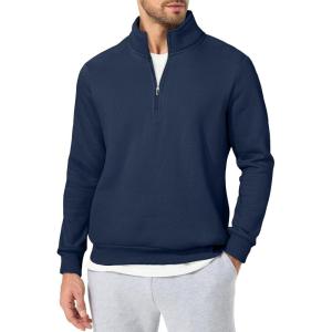 imageJMIERR Mens Quarter Zip Pullover Polo Sweater Mock Neck Long Sleeve Lightweight Fleece SweatshirtsNavy Blue