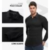 imageJMIERR Mens Casual Buttonless Polo Shirt Long Sleeve V Neck Ribbed Knit Golf ShirtsA Black