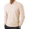 imageJMIERR Mens Casual Buttonless Polo Shirt Long Sleeve V Neck Ribbed Knit Golf ShirtsA Beige White