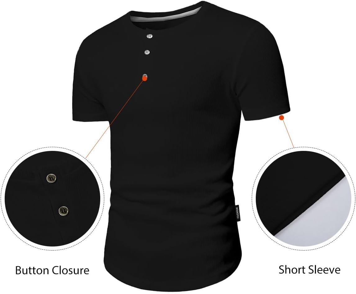 imageJMIERR Mens Muscle Slim Henley Shirts Crewneck Longline TShirt Gym Workout Athletic Shirt Tees with ButtonPackblackBlack