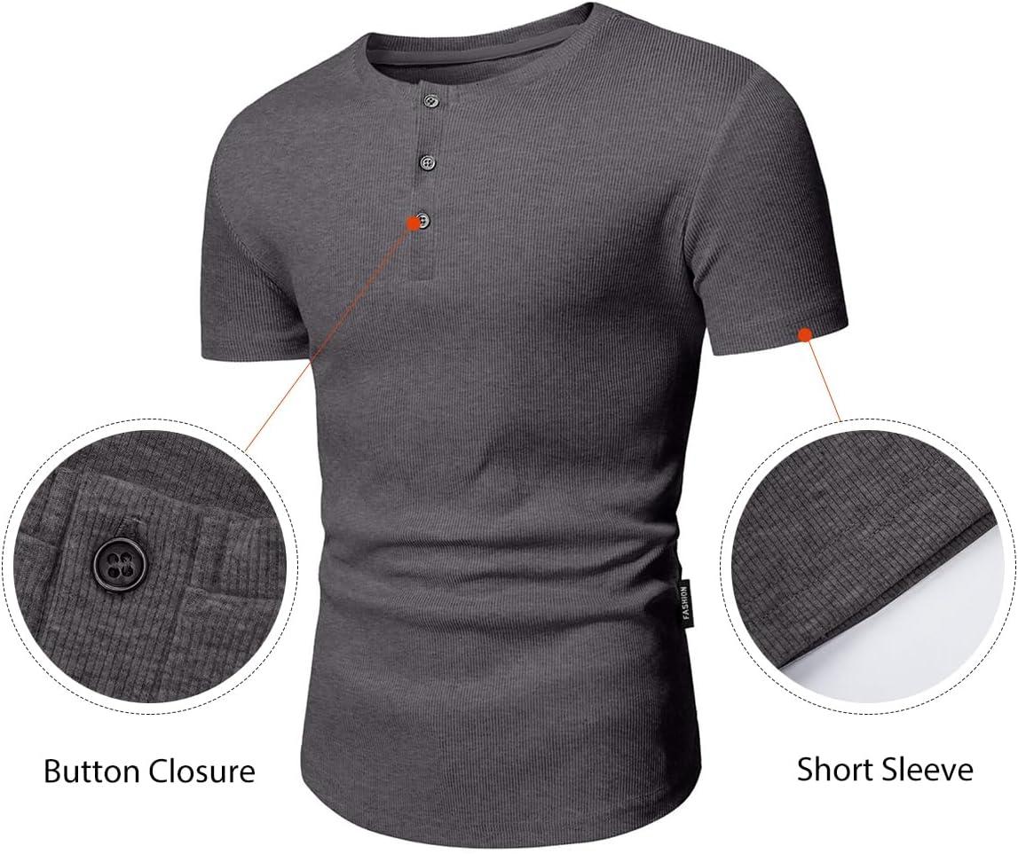 imageJMIERR Mens Muscle Slim Henley Shirts Crewneck Longline TShirt Gym Workout Athletic Shirt Tees with ButtonPackdark GreyBlack