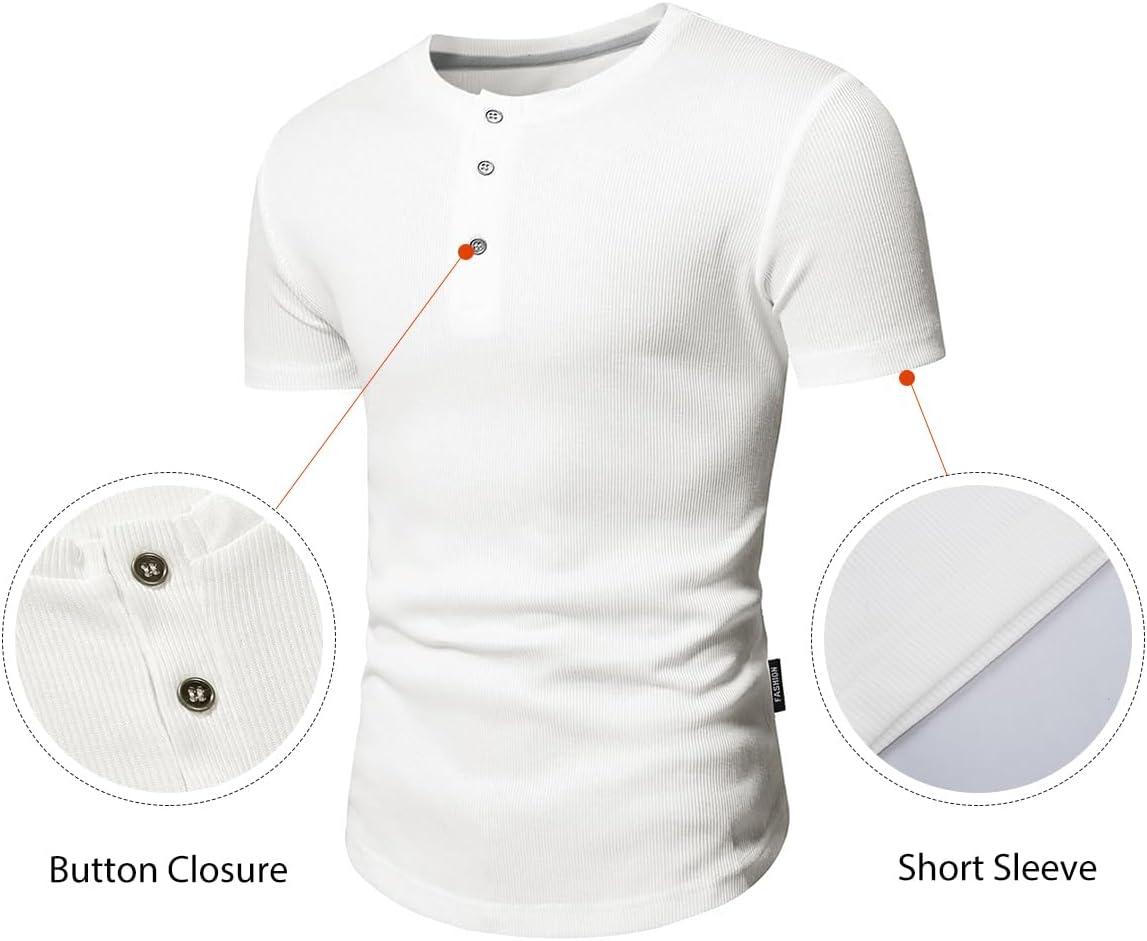 imageJMIERR Mens Muscle Slim Henley Shirts Crewneck Longline TShirt Gym Workout Athletic Shirt Tees with ButtonPackwhiteGrey