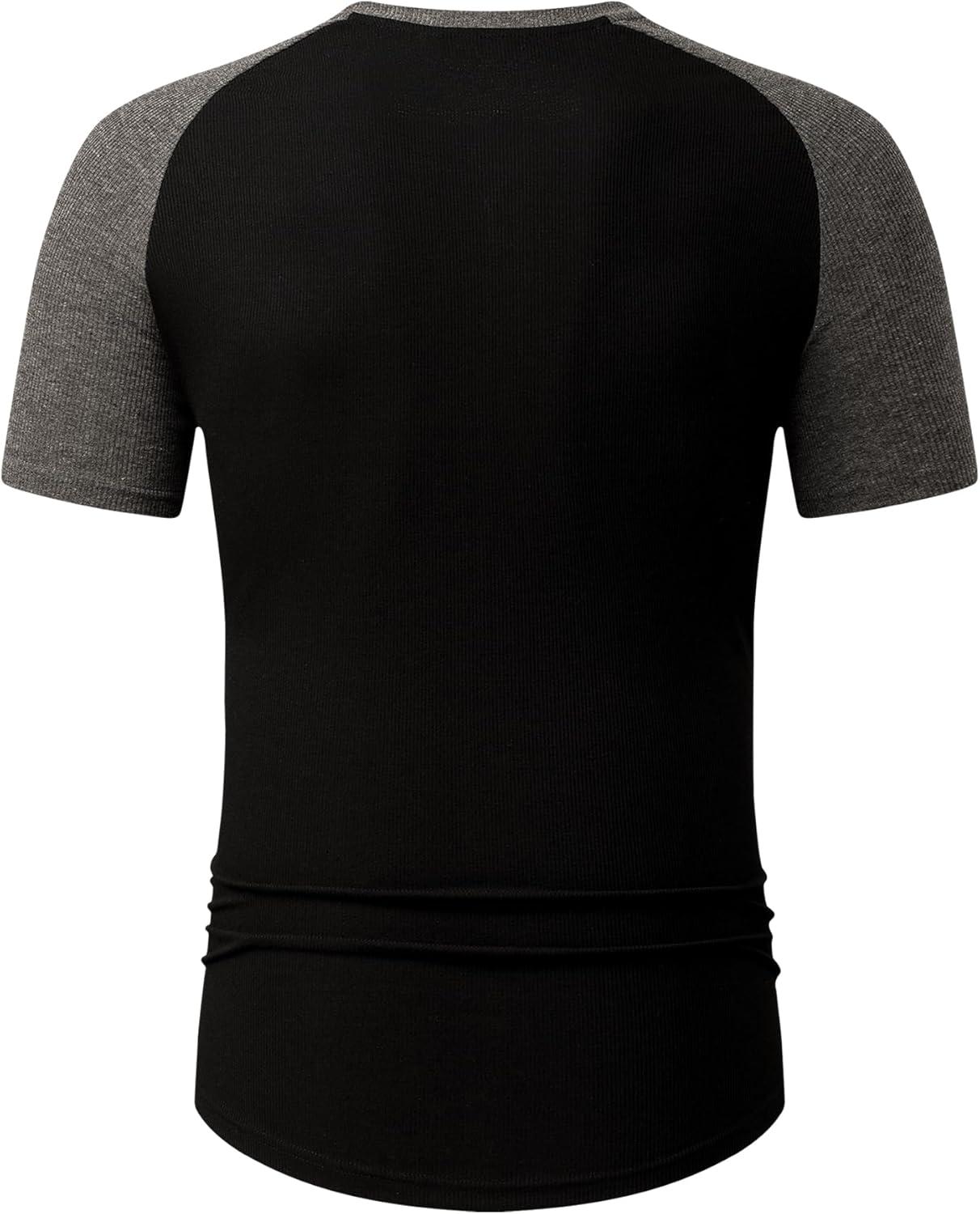 imageJMIERR Mens Muscle Slim Henley Shirts Crewneck Longline TShirt Gym Workout Athletic Shirt Tees with ButtonT Black  Grey