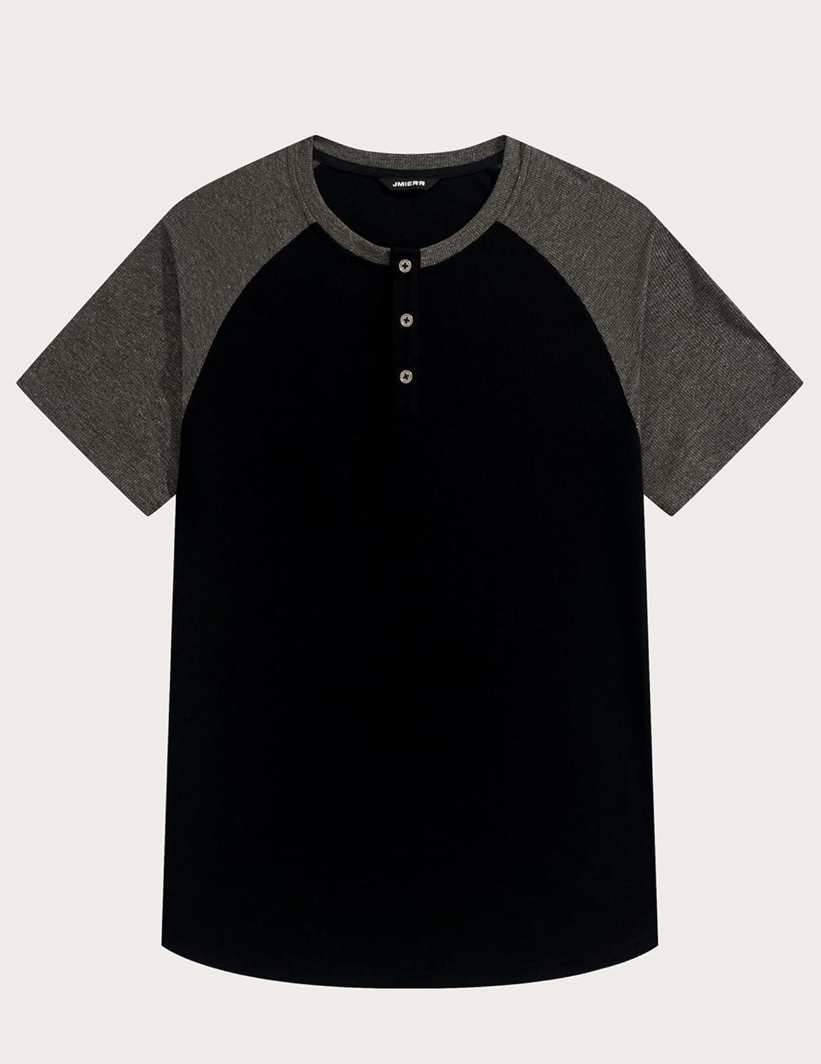 imageJMIERR Mens Muscle Slim Henley Shirts Crewneck Longline TShirt Gym Workout Athletic Shirt Tees with ButtonT Black  Grey