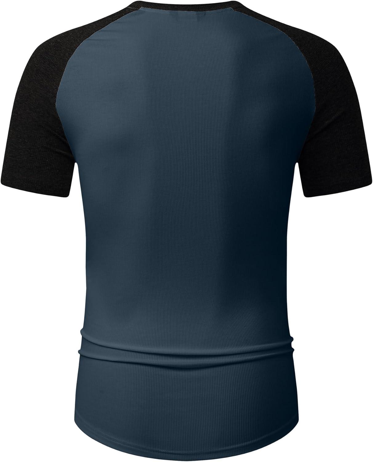 imageJMIERR Mens Muscle Slim Henley Shirts Crewneck Longline TShirt Gym Workout Athletic Shirt Tees with ButtonT Blue  Black