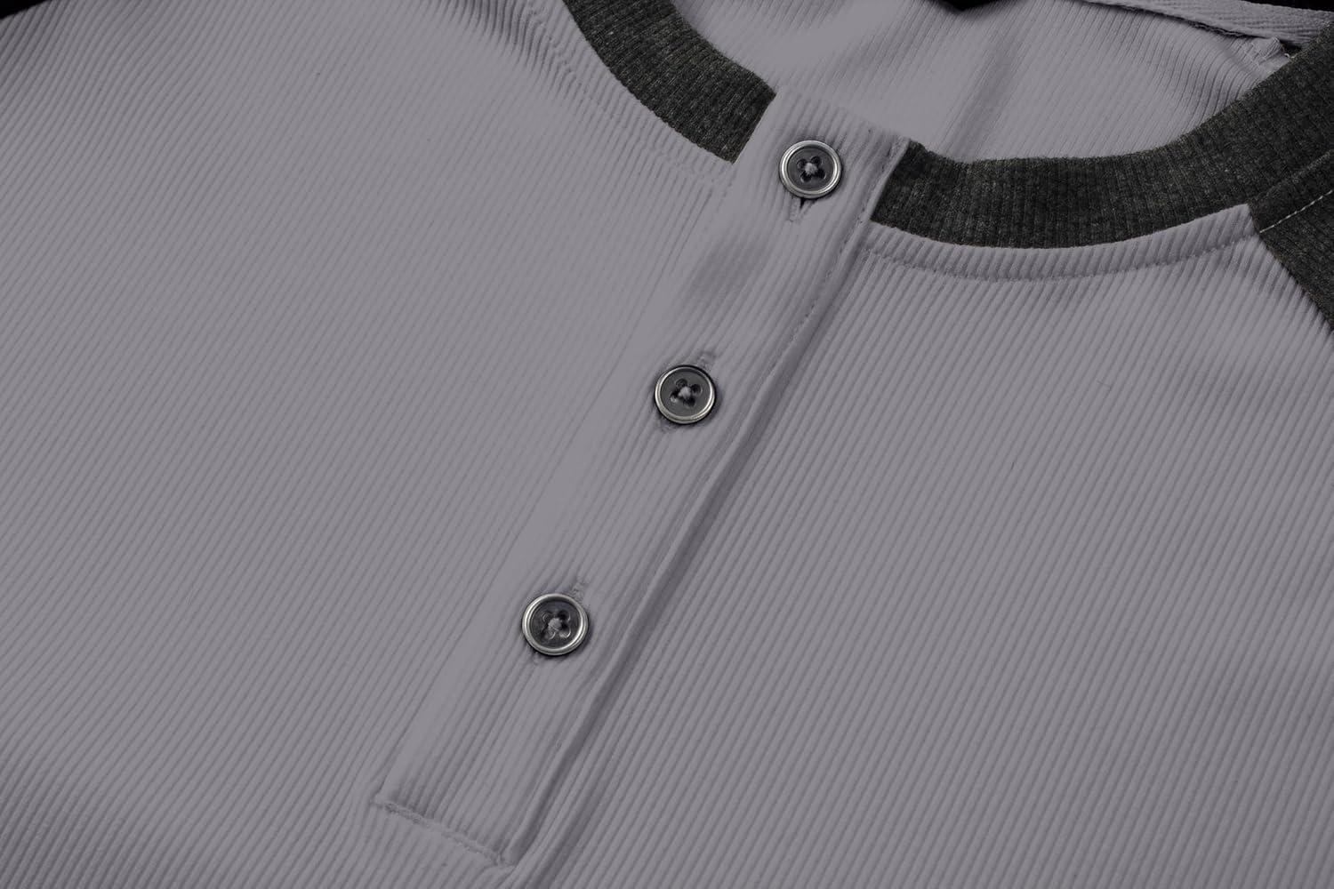imageJMIERR Mens Muscle Slim Henley Shirts Crewneck Longline TShirt Gym Workout Athletic Shirt Tees with ButtonT Grey  Black