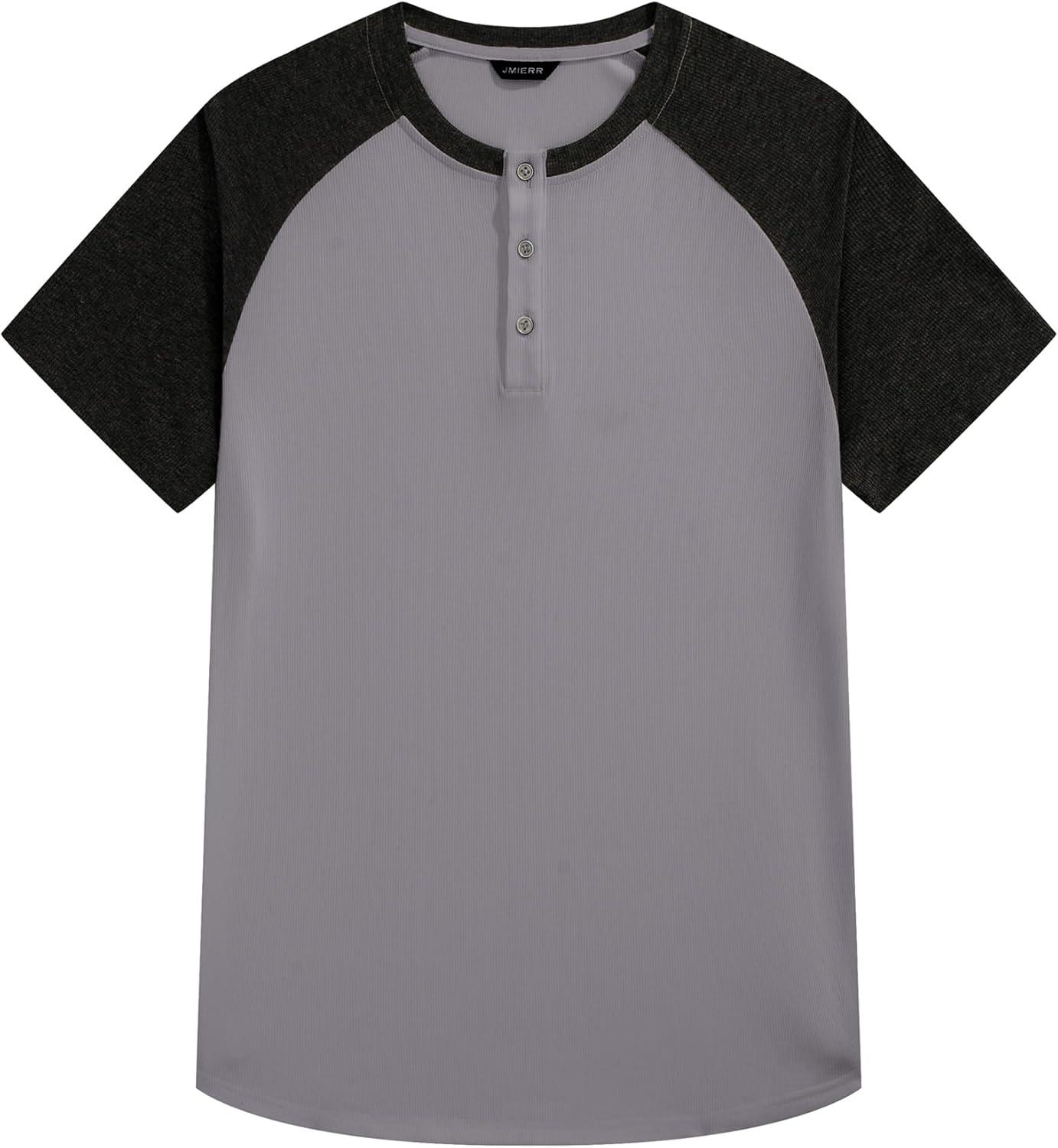 imageJMIERR Mens Muscle Slim Henley Shirts Crewneck Longline TShirt Gym Workout Athletic Shirt Tees with ButtonT Grey  Black