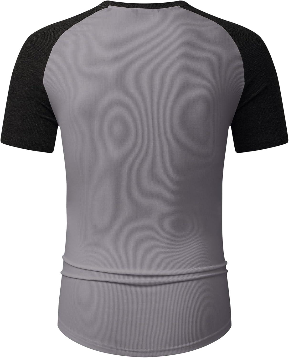 imageJMIERR Mens Muscle Slim Henley Shirts Crewneck Longline TShirt Gym Workout Athletic Shirt Tees with ButtonT Grey  Black