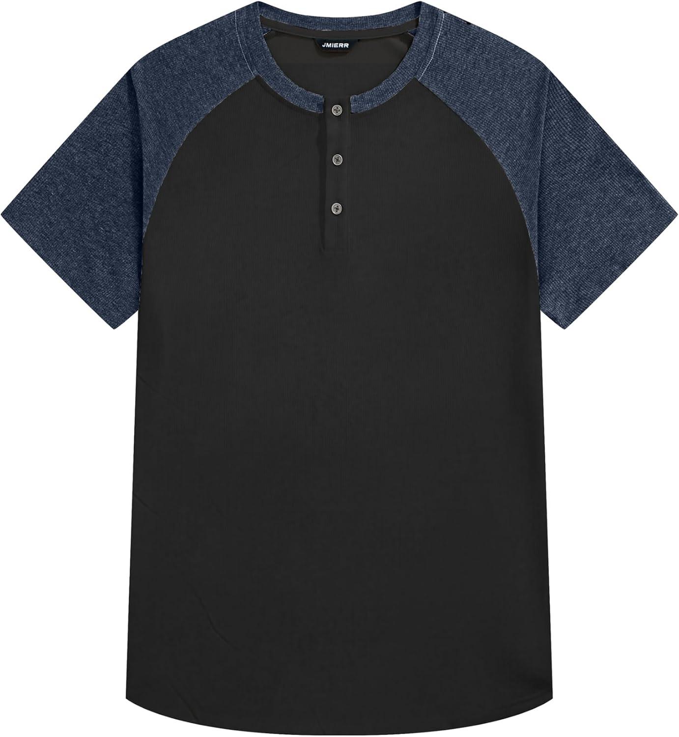 imageJMIERR Mens Muscle Slim Henley Shirts Crewneck Longline TShirt Gym Workout Athletic Shirt Tees with ButtonT Grey  Blue