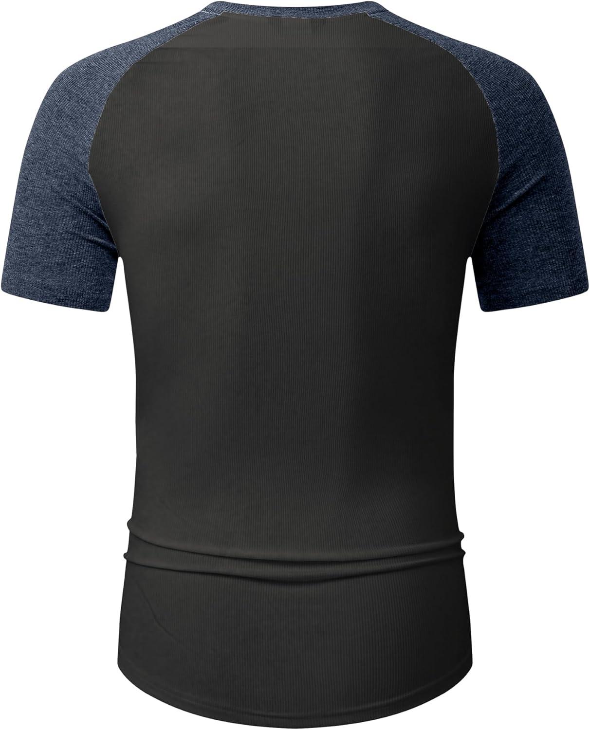imageJMIERR Mens Muscle Slim Henley Shirts Crewneck Longline TShirt Gym Workout Athletic Shirt Tees with ButtonT Grey  Blue