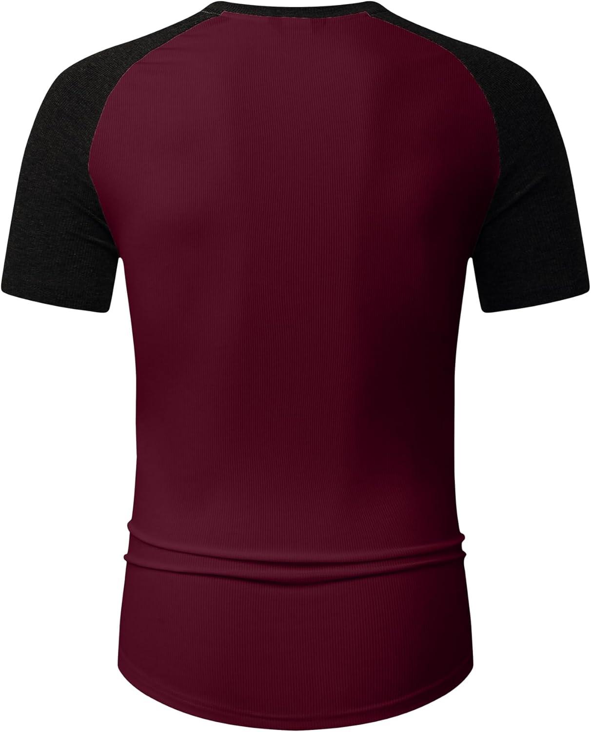 imageJMIERR Mens Muscle Slim Henley Shirts Crewneck Longline TShirt Gym Workout Athletic Shirt Tees with ButtonT Red  Black