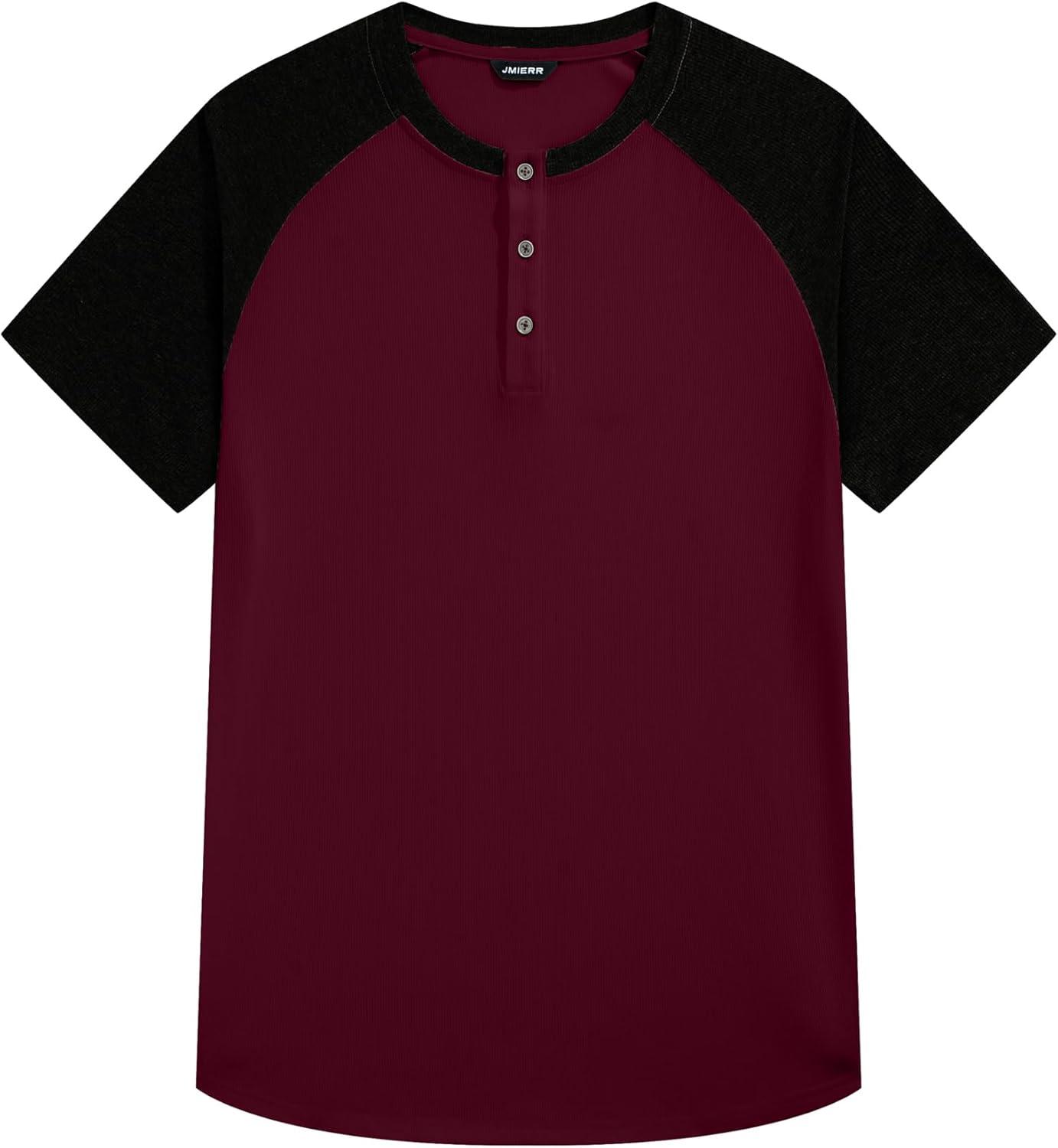 imageJMIERR Mens Muscle Slim Henley Shirts Crewneck Longline TShirt Gym Workout Athletic Shirt Tees with ButtonT Red  Black