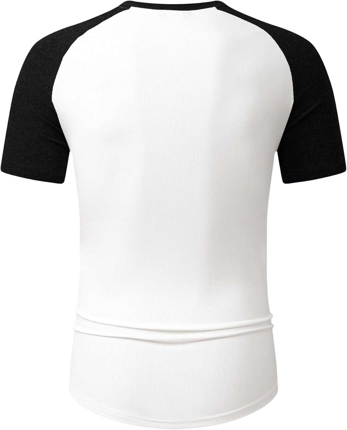 imageJMIERR Mens Muscle Slim Henley Shirts Crewneck Longline TShirt Gym Workout Athletic Shirt Tees with ButtonT White  Black