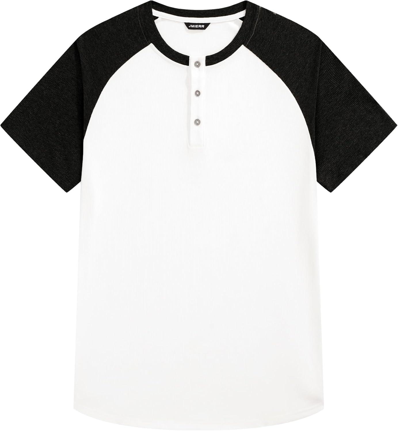 imageJMIERR Mens Muscle Slim Henley Shirts Crewneck Longline TShirt Gym Workout Athletic Shirt Tees with ButtonT White  Black