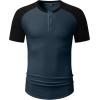 imageJMIERR Mens Muscle Slim Henley Shirts Crewneck Longline TShirt Gym Workout Athletic Shirt Tees with ButtonT Blue  Black