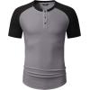 imageJMIERR Mens Muscle Slim Henley Shirts Crewneck Longline TShirt Gym Workout Athletic Shirt Tees with ButtonT Grey  Black