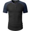 imageJMIERR Mens Muscle Slim Henley Shirts Crewneck Longline TShirt Gym Workout Athletic Shirt Tees with ButtonT Grey  Blue