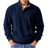 imageJMIERR Mens Warm Corduroy Sweatshirt Casual Stand Collar Quarter Fall Metal Button Pullover Sweaters Long Sleeve with PocketsB Navy Blue