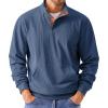 imageJMIERR Mens Warm Corduroy Sweatshirt Casual Stand Collar Quarter Fall Metal Button Pullover Sweaters Long Sleeve with PocketsB Teal Blue