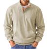 imageJMIERR Mens Warm Corduroy Sweatshirt Casual Stand Collar Quarter Fall Metal Button Pullover Sweaters Long Sleeve with PocketsC Beige