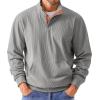 imageJMIERR Mens Warm Corduroy Sweatshirt Casual Stand Collar Quarter Fall Metal Button Pullover Sweaters Long Sleeve with PocketsC Light Grey
