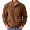 imageJMIERR Mens Warm Corduroy Sweatshirt Casual Stand Collar Quarter Fall Metal Button Pullover Sweaters Long Sleeve with PocketsF Chestnut Brown