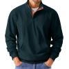 imageJMIERR Mens Warm Corduroy Sweatshirt Casual Stand Collar Quarter Fall Metal Button Pullover Sweaters Long Sleeve with PocketsT Dark Green
