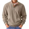 imageJMIERR Mens Warm Corduroy Sweatshirt Casual Stand Collar Quarter Fall Metal Button Pullover Sweaters Long Sleeve with PocketsT Khaki