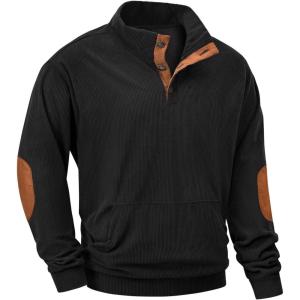 imageJMIERR Mens Warm Corduroy Sweatshirt Casual Stand Collar Quarter Fall Metal Button Pullover Sweaters Long Sleeve with PocketsB Carbon Grey