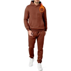 imageJMIERR Mens 2 Piece Outfits Hoodie Sweatshirt Tracksuit ampamp Joggers Sweatpants Sweatsuit SetLight Brown