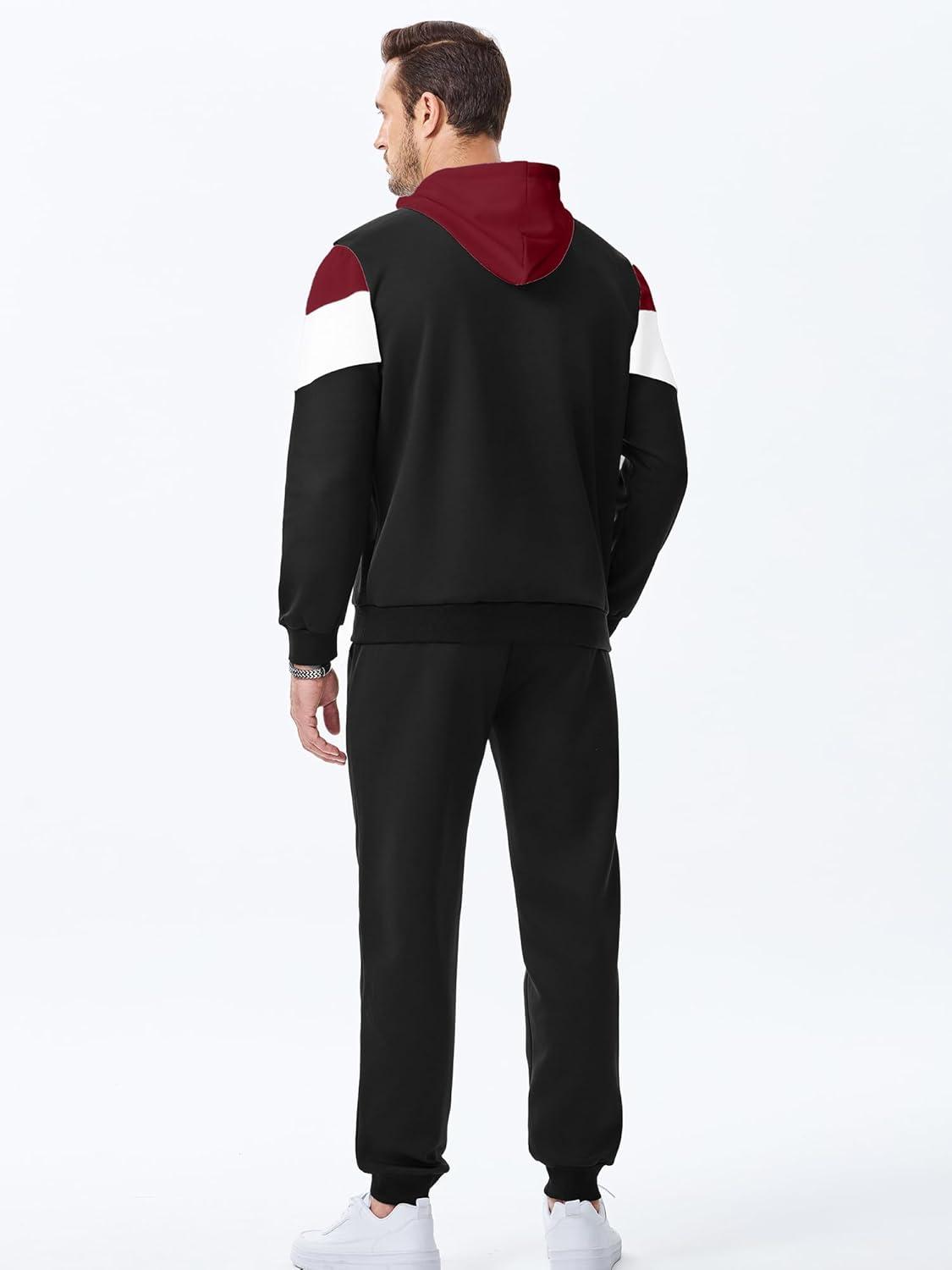 imageJMIERR Mens Hoodie Tracksuit 2 Pieces Set Novelty Color Block Pullover Fleece Hoodies Long Sleeve Casual SweatshirtBburgundy